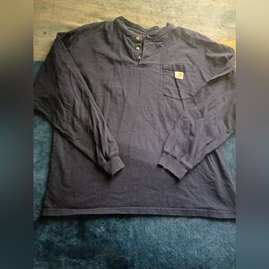 Carhartt Shirt Mens XL Blue Long Sleeve Pocket Crewneck Loose Fit Workwear